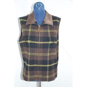 Vintage Breeches Full Zip Vest Wool blend suede collar Women's large Plaid‎